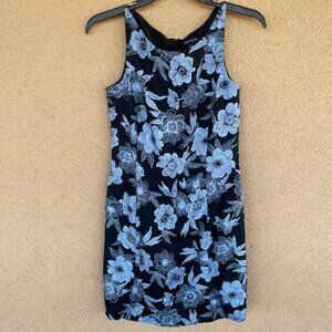 Ann Taylor silk floral dress- Navy and light blue- Size 8